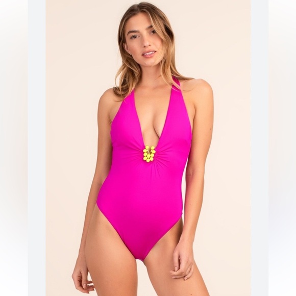 Turk Bijuo Solids Plunge One Piece Swimsuit Size 6 - Picture 1 of 6